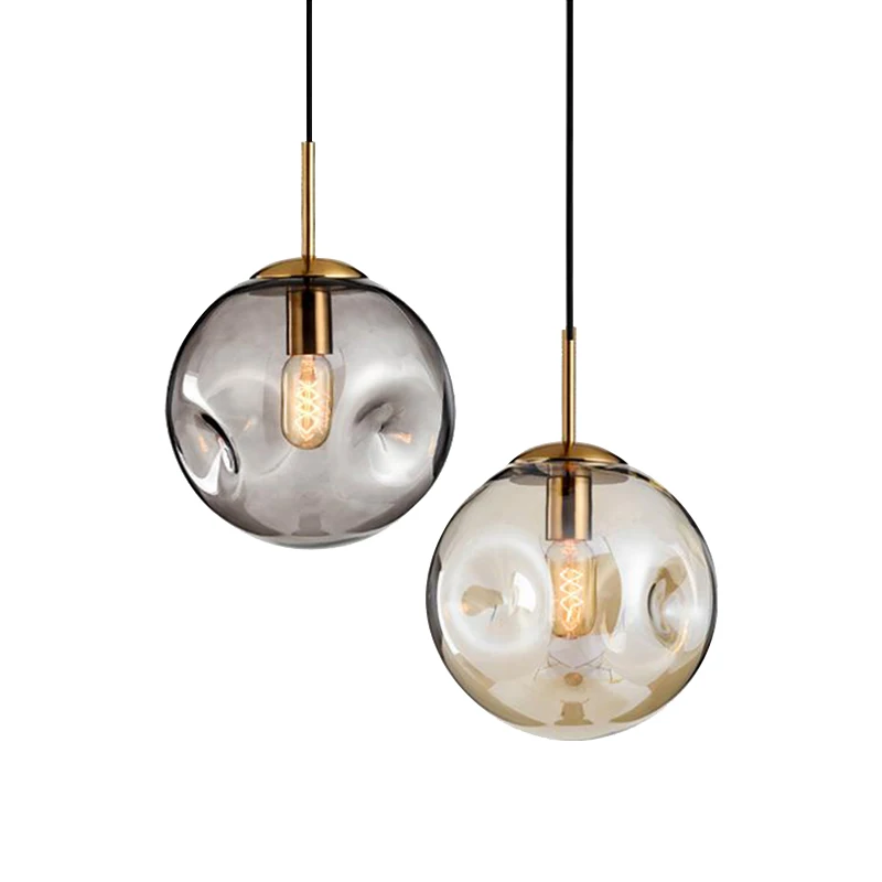 Vintage retro style globe E27 pendant lamp amber smoke glass chandelier light for restaurant