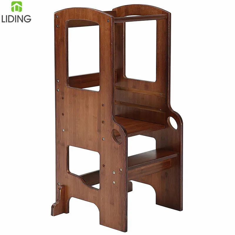 Adjule Height Bamboo Kids Kitchen Helper Learning Stool Kitchen Helper Kids Learning Stool