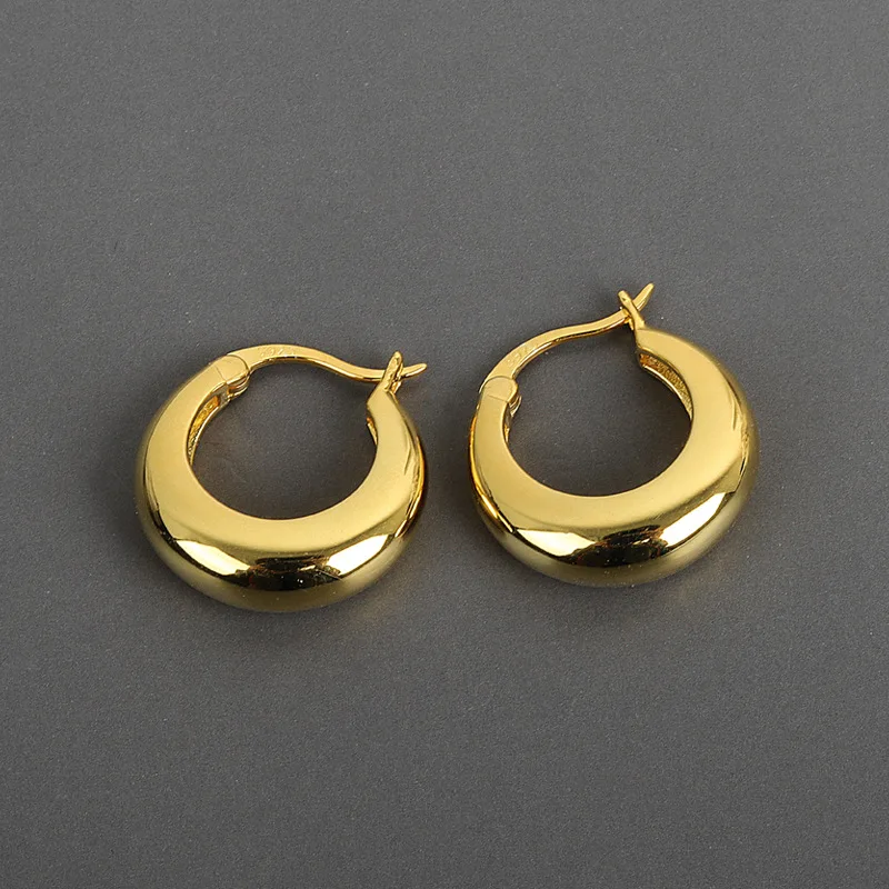 

INS Simple Design 18K Gold Plated Round Hoop Earrings S925 Stamp Trunk Circle Clip On Earrings For Girl Women