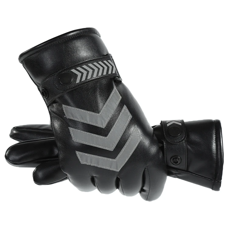 
Men winter PU reflective strip warm patrol with velvet thickened duty reflective command gloves 