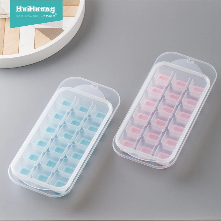 

hot sale BPA free DIY tools eco friendly plastic ice cube mold ice cube trays ice cube tray with lid, Pink, sky blue, light green