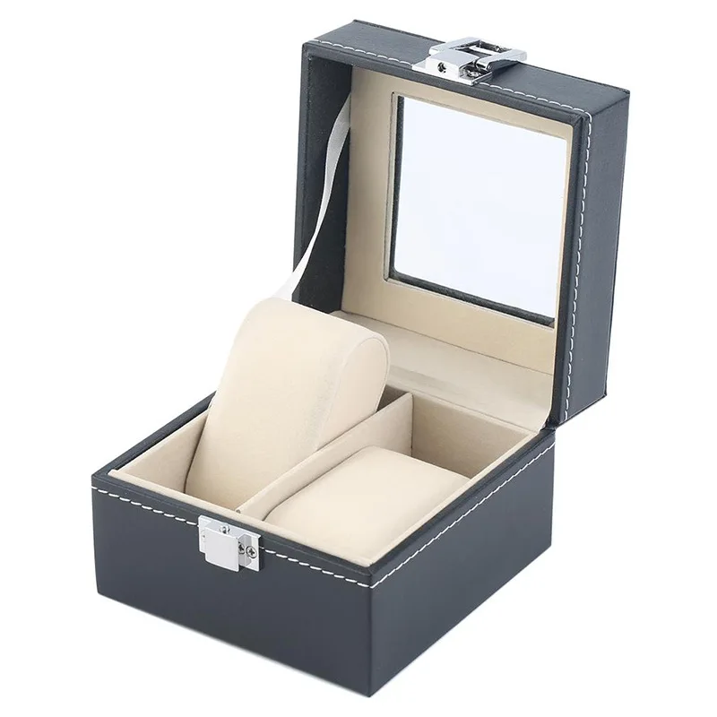 

High-End Luxury Custom Logo Mens Packing Watch Box Watch Sale Display Box 2 slot Watch Box, Black color
