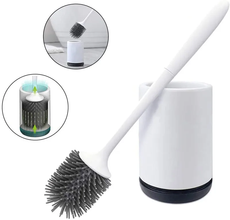 

Silicone Toilet Cleaning Kit with Soft Bristle Brush Silicone Toilet Brush and Holder Bathroom Toilet Brush, White