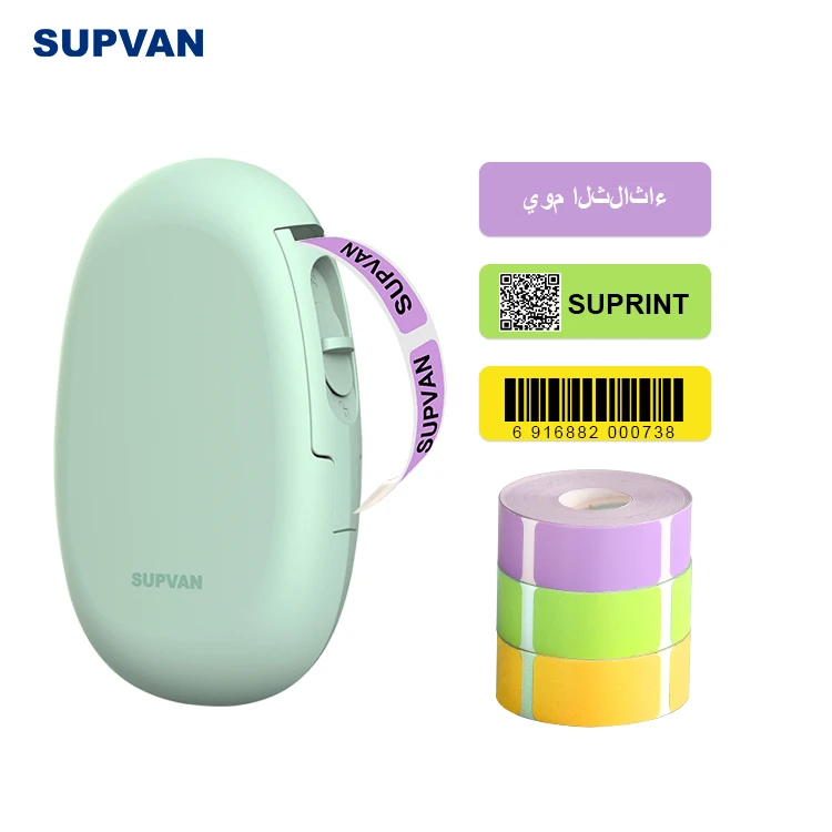 

Supvan Impressora De Etiquetas Portable Hand Printers Mini Label Printer, White pink green