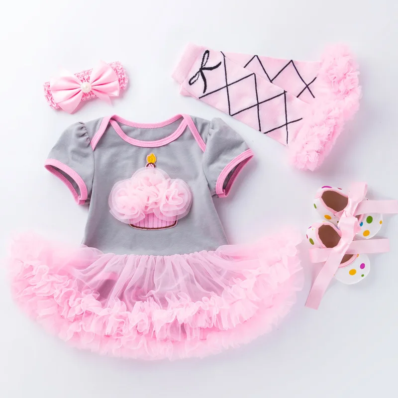 

Infant dresses girl dress party gift set newborn baby skirt dress girls birthday clothing, Gray,pink,rose red