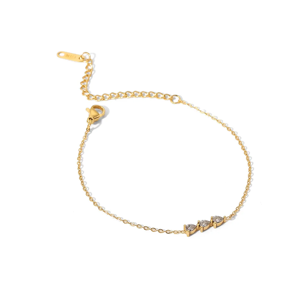 

Dainty 18K Gold Plated Stainless Steel Fine Charm Mulit Cubic Zirconia Water Drop Pendant Bracelet for Women