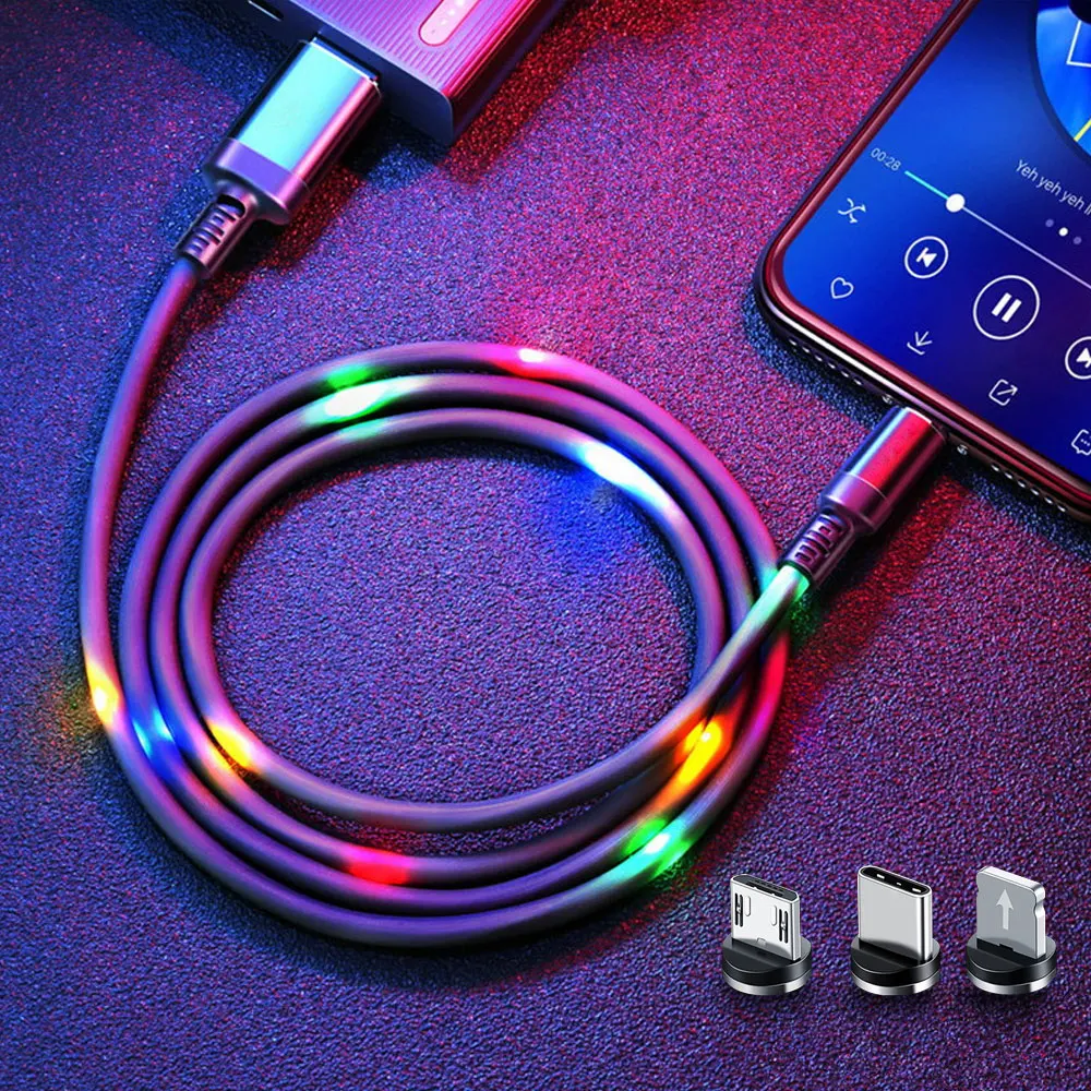 

3A Keysion Led Magnetic Usb Cable Fast Charging Micro Apple Mobile Phone 360 Magnet Charger Cable 3 in 1 Magnetic Charging Cable, Blue, red, green and white