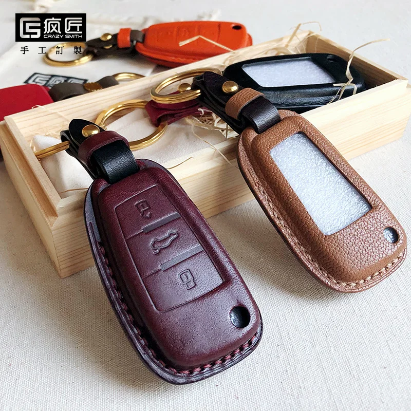 

2021 NEW High Grade LeatherCraft Hand Sewing Genuine Leather Smart Car Key Case Cover for AUDI Q3/A6L/Q7, 17 color available