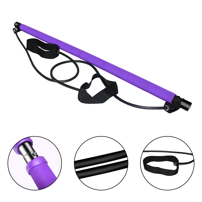 

Fitness Rod Resistance Band Assemble Resistance Bar with Adjust Belt Portable Home Gym Pilates Bar System Body Workout, Pink/blue/skin/rose red