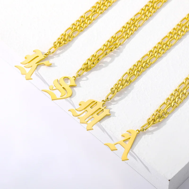 

New Products A To Z Ancient English Alphabet Anklet Chain Stainless Steel Stylish 26 Letters Necklace, Gold