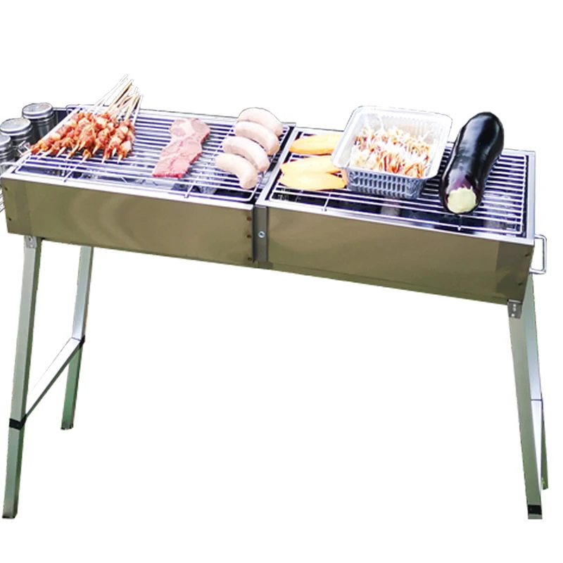 

High Quality Outdoor BBQ Grill Hot Sale Portable Stainless Steel Charcoal Barbecue Grill, Stainless steel original silver