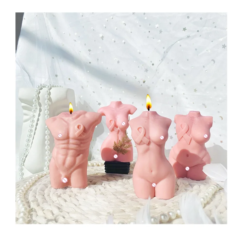 

L8812 Soy Human Naked Curvy Mastectomy Breast Cancer Silicone Candle Mould Pink Ribbon Body Women and man Torso Candle Mold