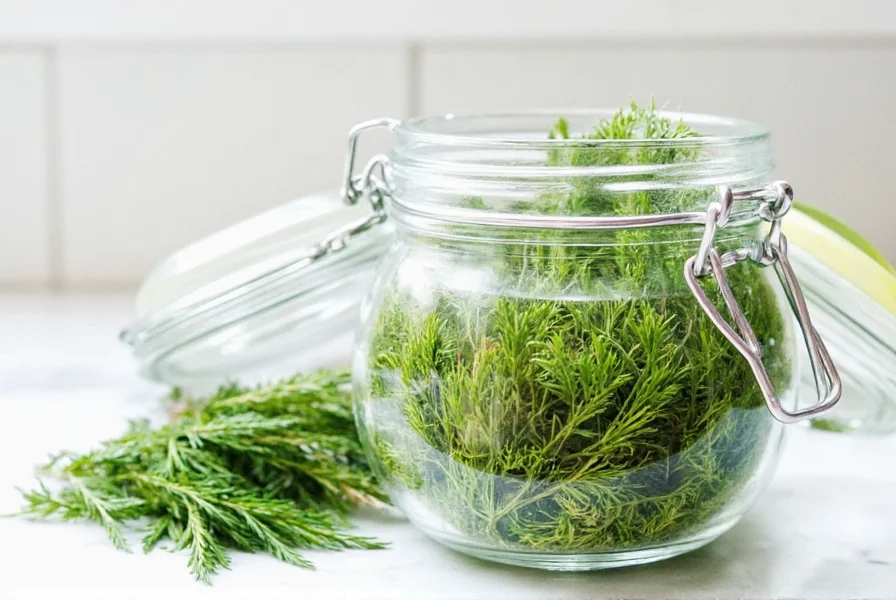 Freeze-dried dill in a glass jar