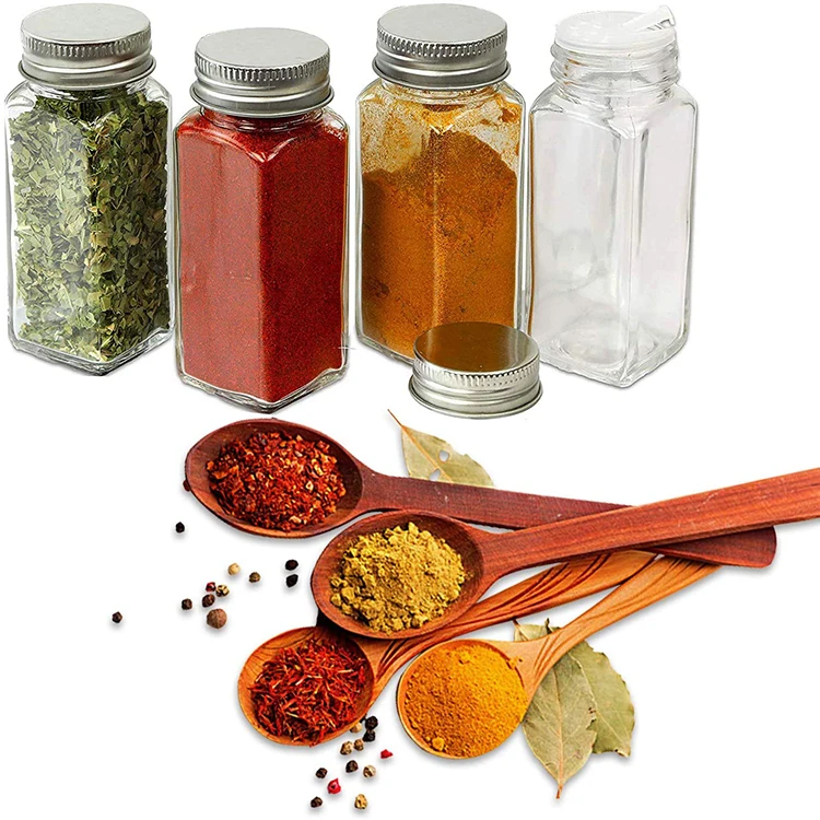 

Kitchen 12or 24 Pcs Clear Square Herbs Glass Spice Jars pepper and salt twest glass spice bottles, As customer