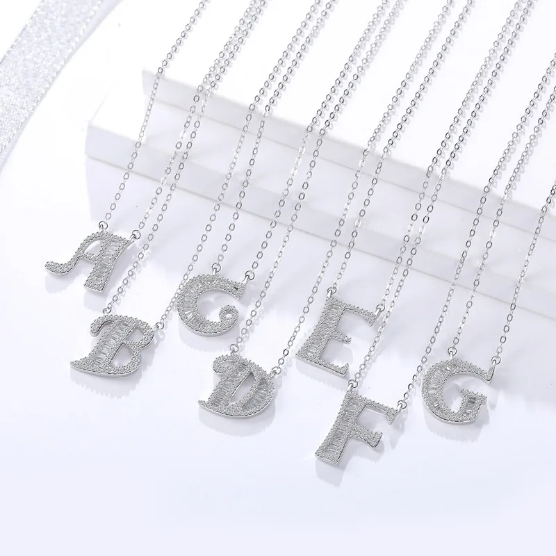 

SKA S925 Sterling silver necklace zircon 26 letters pendant chain necklace