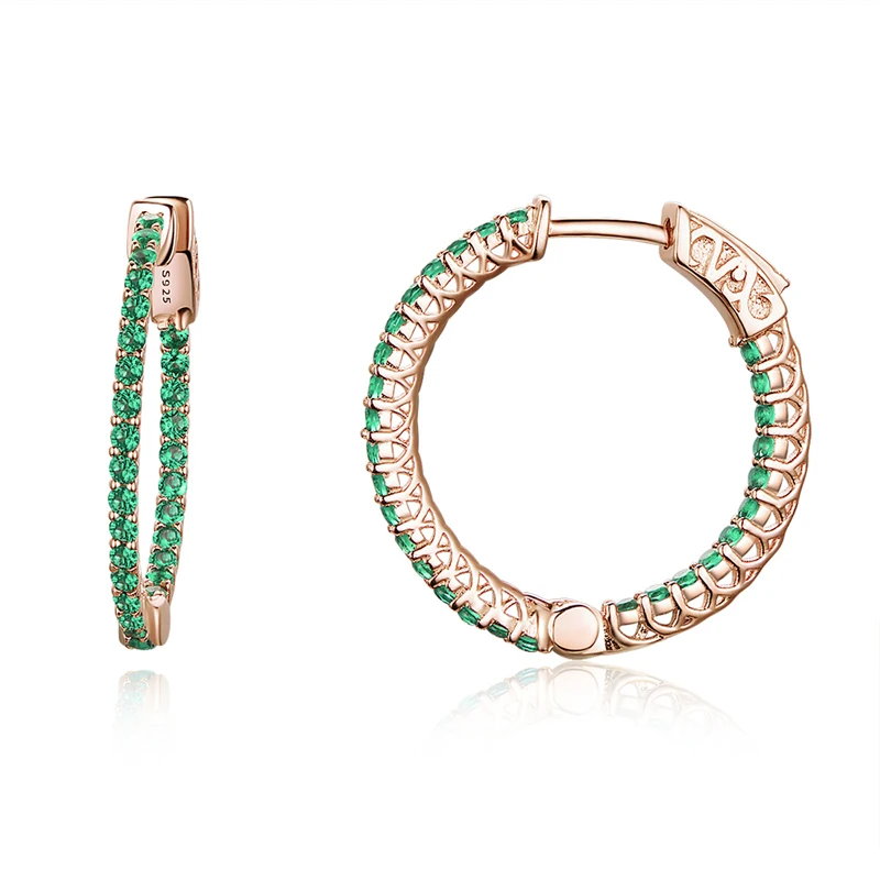 

2021 Hot Sale Fashion Green Gemstone Zircon Sterling Silver 925 Big Hoop Earrings Jewelry Women