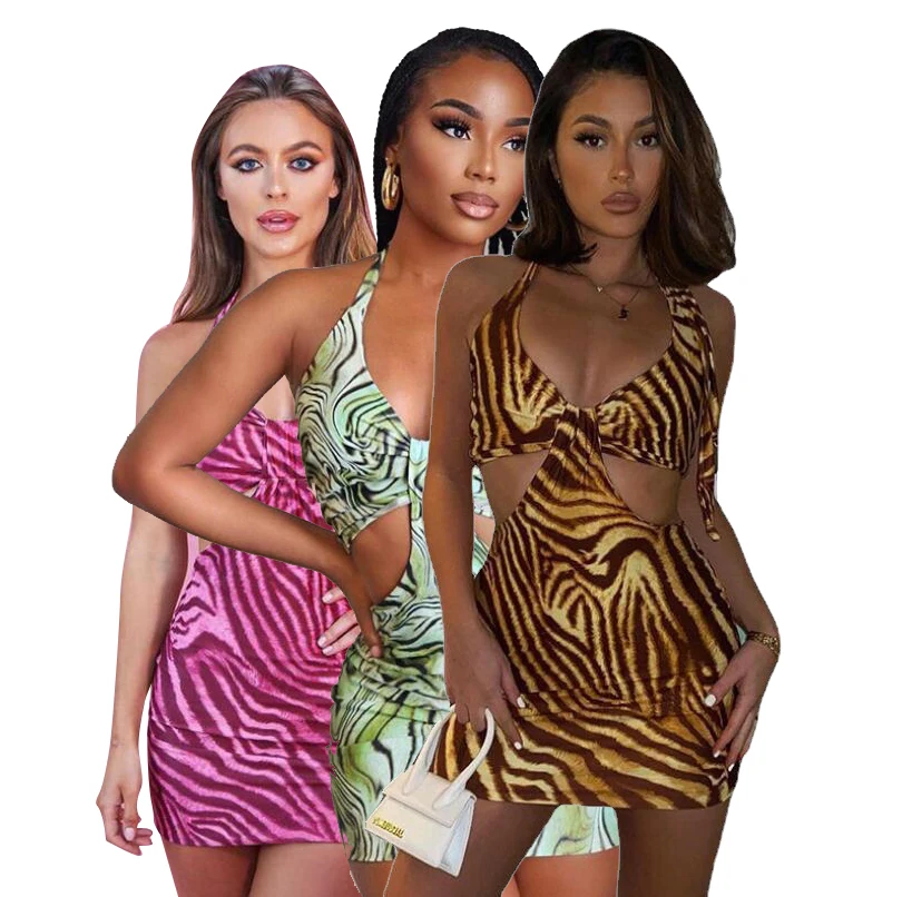 

2021 new fashion sexy hollow halter neck lace halter dress Dresses Women Elegant