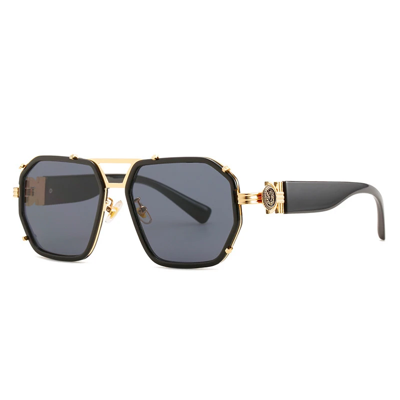 

2022 Fashion Metal Lion Head Decorative UV400 Sunglasses Personality Double Beam Polygonal Sunglasses, 6 colors