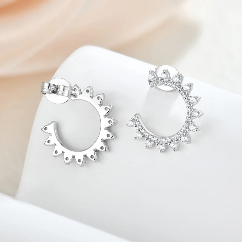

wholesale Solid 925 Sterling Silver White Paved Crystal Hoop Earrings For Women Jewelry