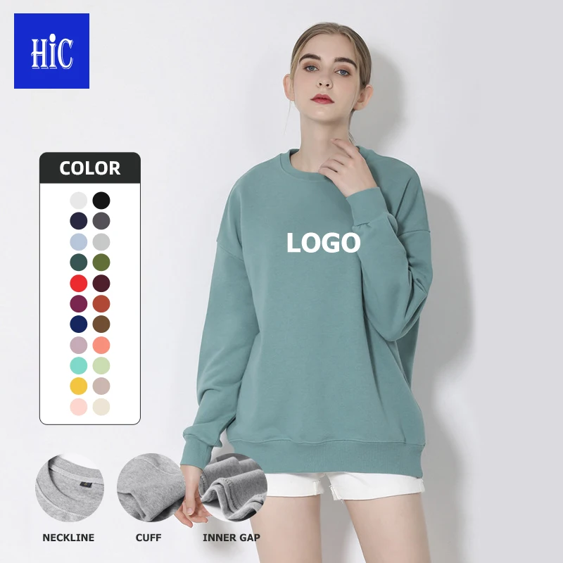 

HIC1 Wholesale 300g Healthy Cloth Cotton Unisex O-Neck Sweatshirt Casual Solid Printed LOGO Blank Pullover Bottomed shirt