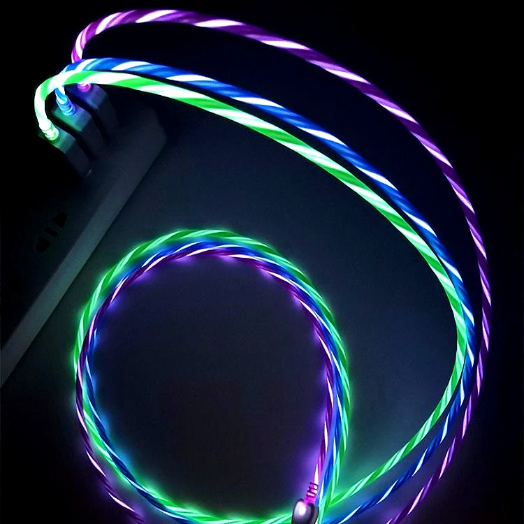 

Spot Fast delivery LED fiber optic flowing light cable Streamer Colorful data cable Global hot sale, Red