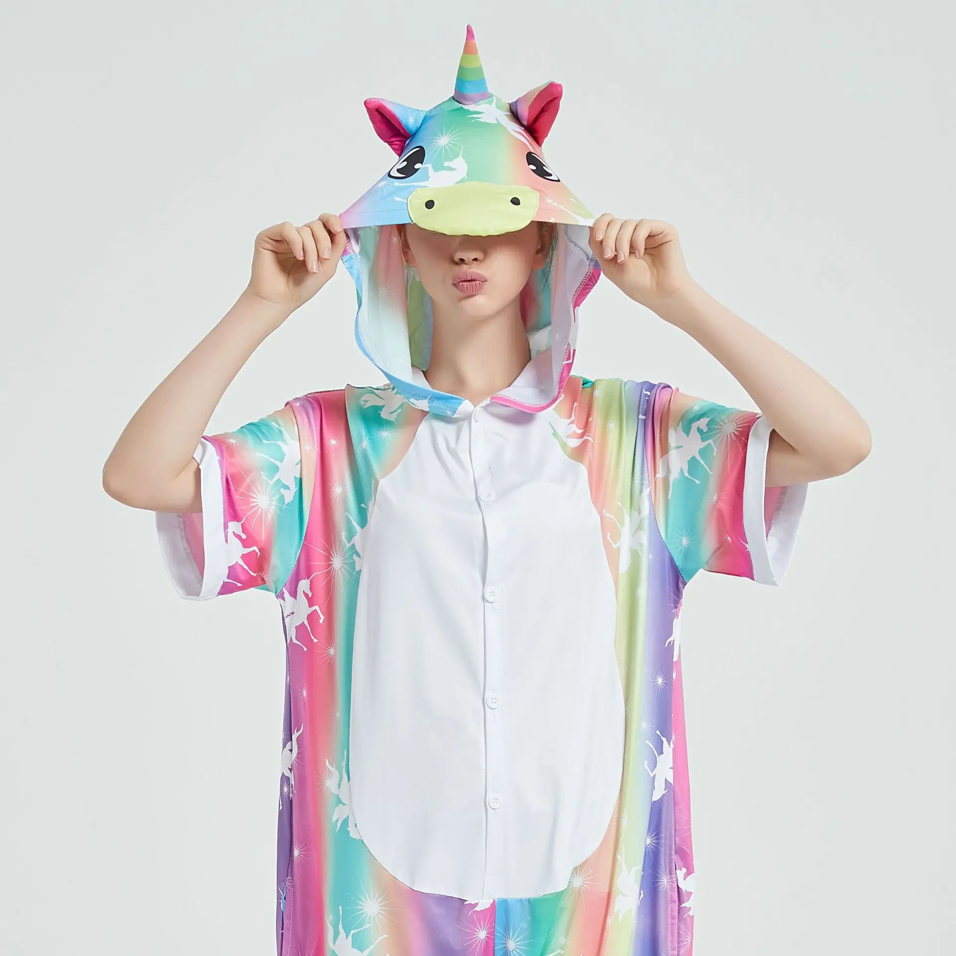 

Family Pajamas Unicorn Animal Cosplay Home Sleepwear Jumpsuit Adult Short Sleeve Onesie Summer Pijamas Kigurumi