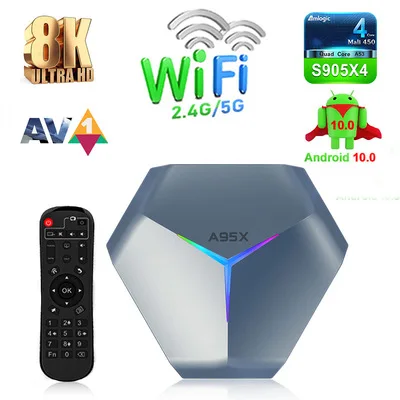 

The new A95X F4 set top box S905X4 Android 10.0 2.4G/5G dual-band WiFi network player TV BOX