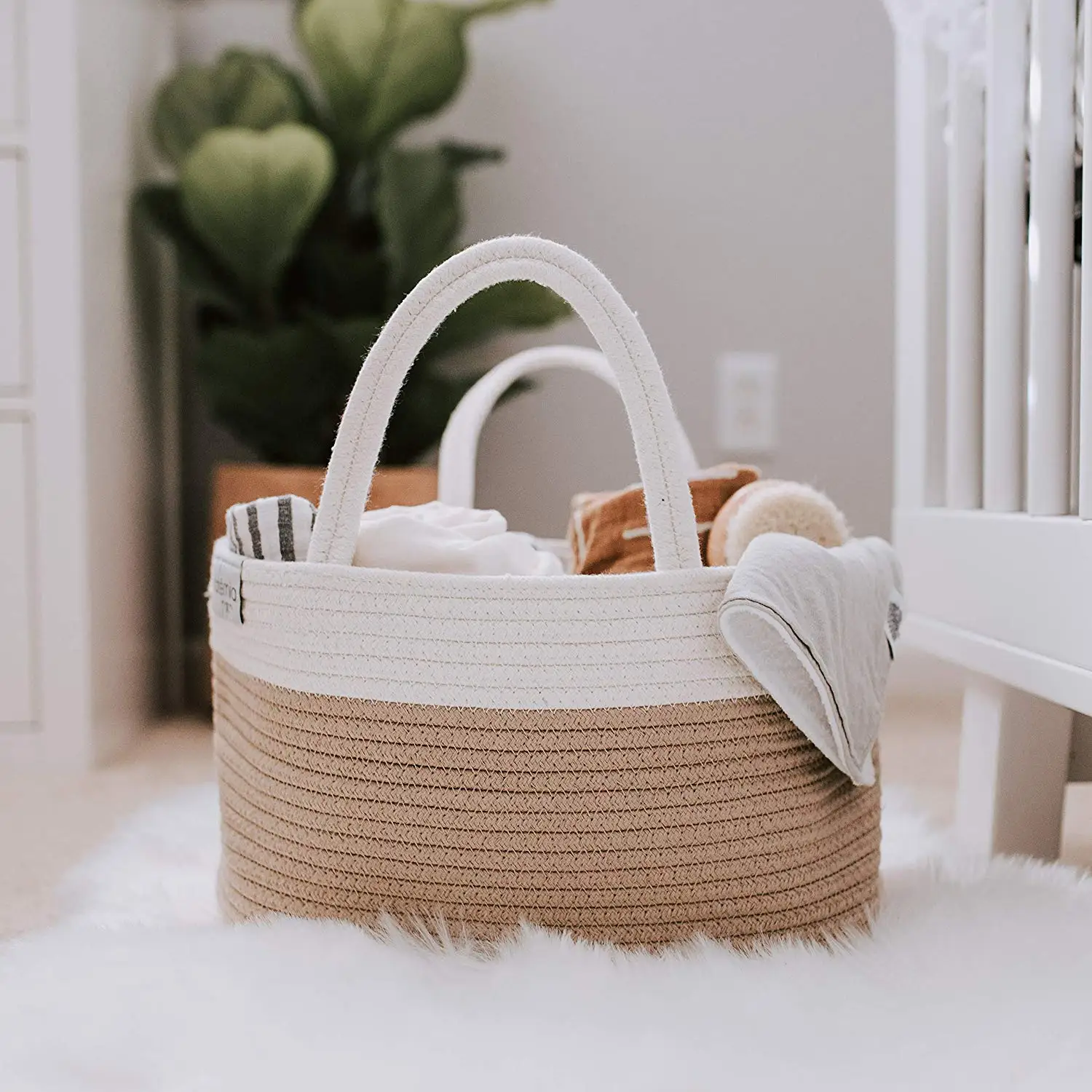 

foldable custom pattern Amazon hot sale large storage basket cotton rope baby diaper caddy organizer