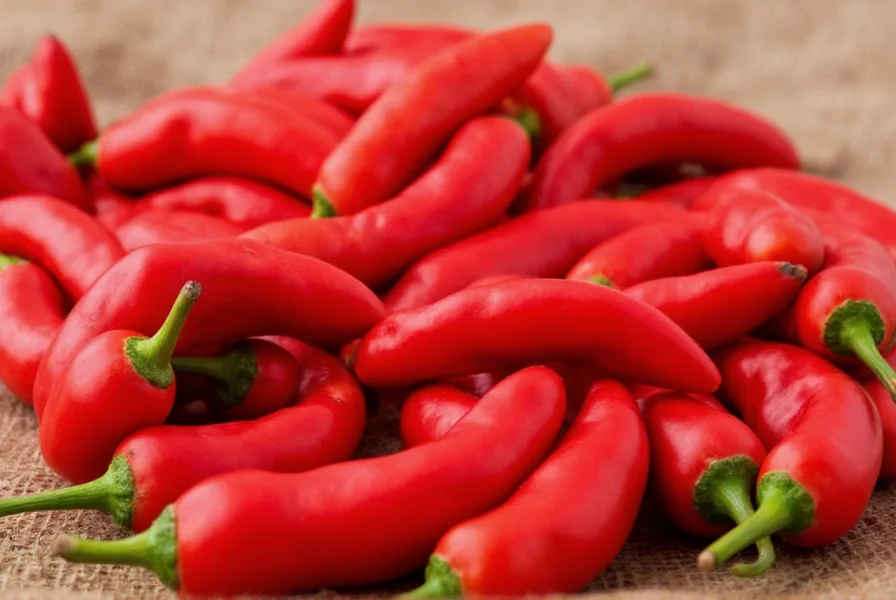 Cayenne pepper plants growing in garden with red peppers visible on green stems