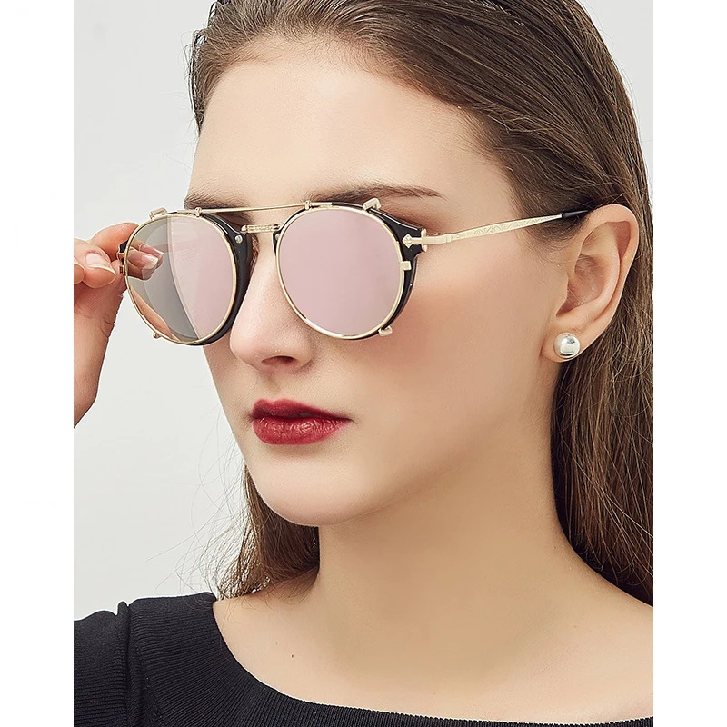 

Retro Round Band Metal Clip on Sunglasses Hot Sale Dual Glasses Without Degree Metal sunglasses For women, Any color available