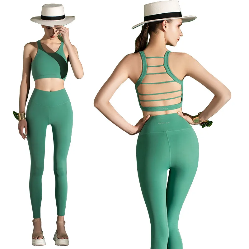 

New nude double-sided nylon yoga fitness suit breathable sports underwear bra 2-piece set tops women 2pc set bra, 2 colors