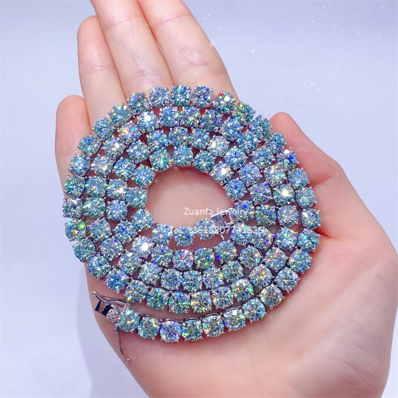 

Hot sale  4mm 6.5mm s925 sterling silver gold plated blue green diamond moissanite tennis chain