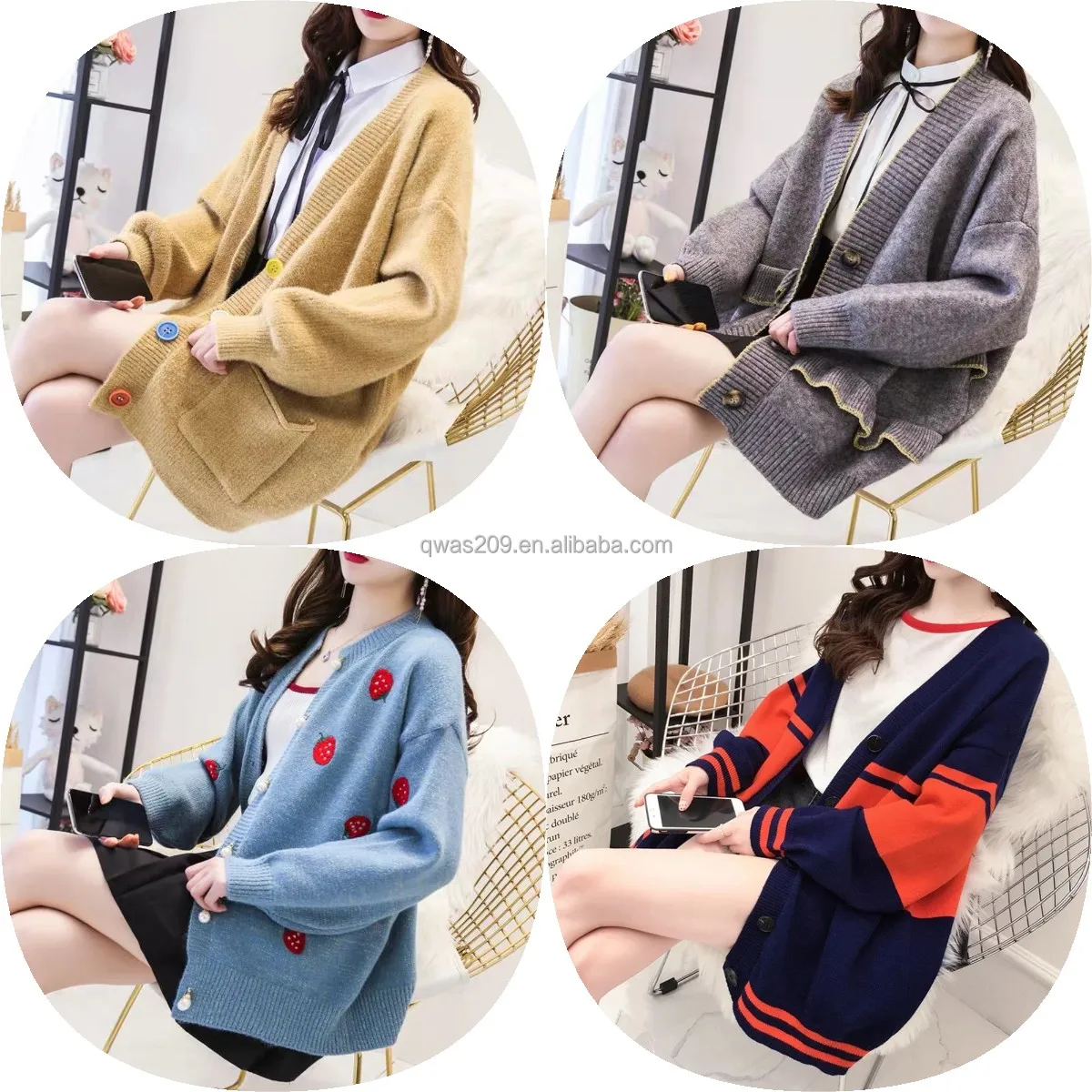 

Women's Cardigan Sweaters Female With Button Long Sleeve Women Thick Knitted Cardigan