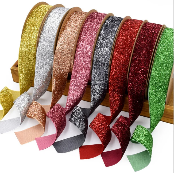 

2.5cm hot selling stage decoration Glitter with shiny silk non elastic Velvet Ribbons 10m