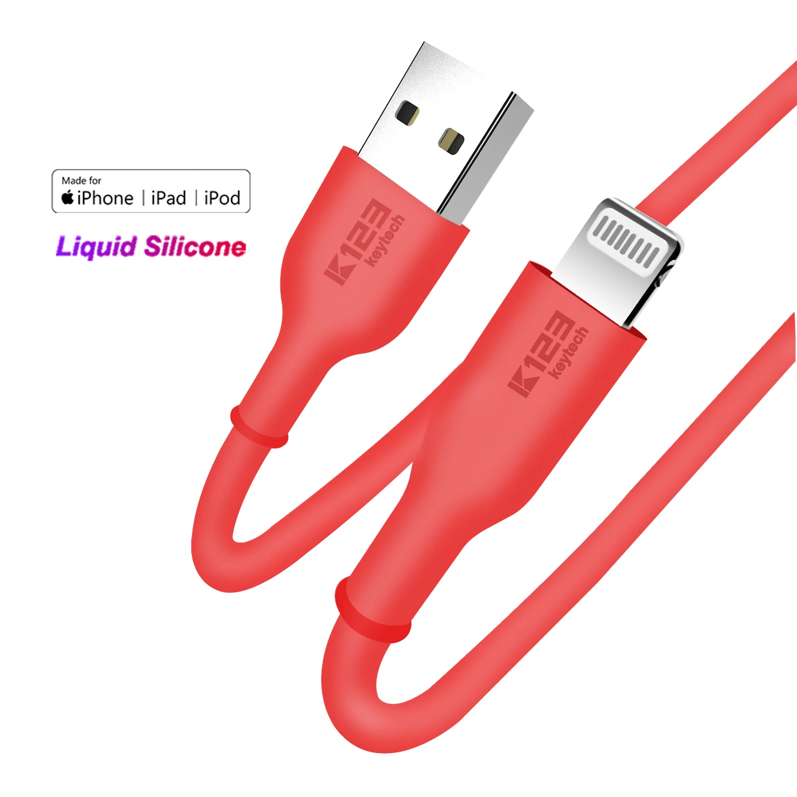 

K123 Amazon's Chioce Factory OEM ODM Silicone cable for iPhone 8 pin 100% Original USB Data Cable Mfi Certified, White