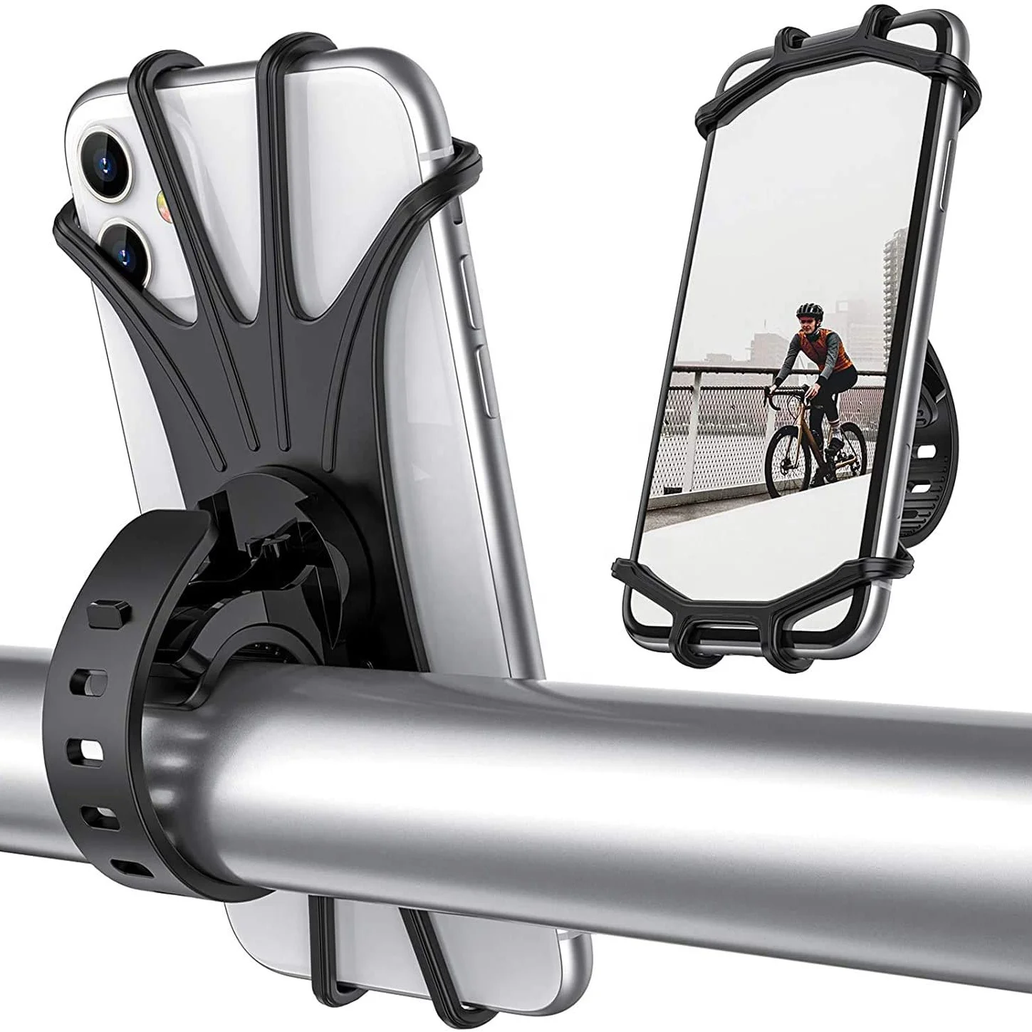 

Universal Bicycle Mobile Phone Holder for Mobile Cell Phone GPS Silicone Motorcycle Bike Cycling Handlebar Stand Support Bracket, Black
