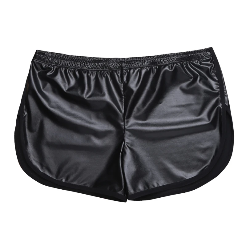 

iEFiEL Mens Leather Underwear Boxer Shorts Plus Size Penis Erotic Underwear Nightclub Pole Dance Shorts, Black