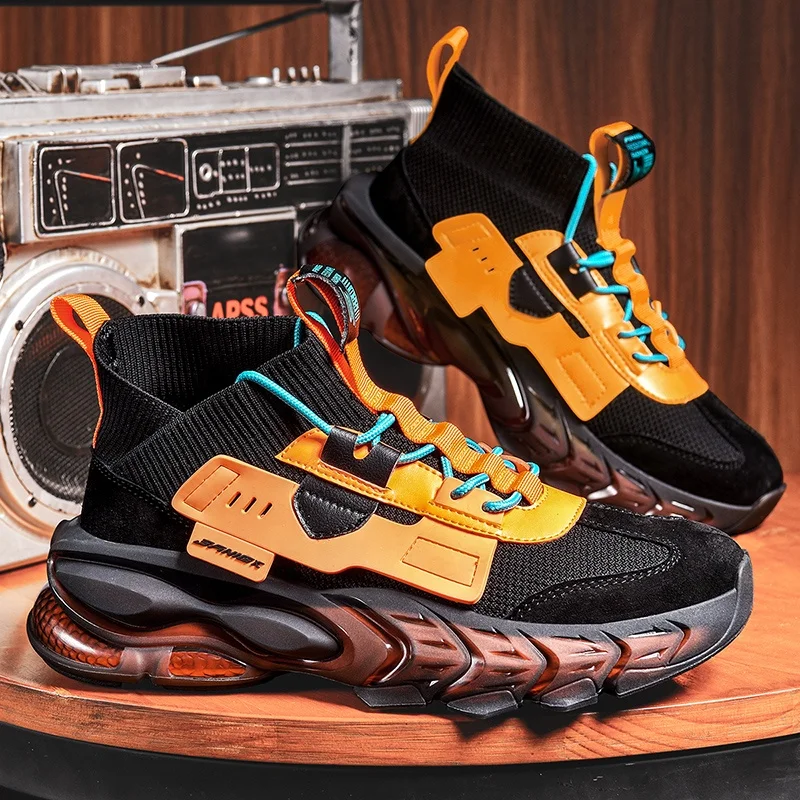 

Autumn Fashion Sneakers Large Size Platform Shoes Trending Mens Sneakers Casual Shoes Man High Shoes Mens 2021, Black-orange,black-green,white-blue