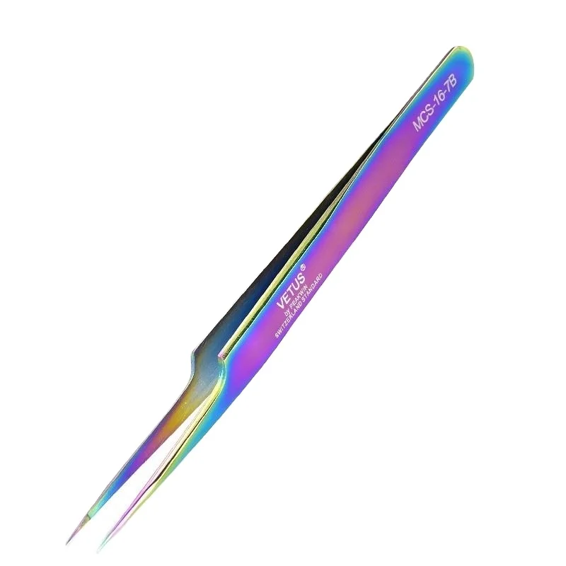 

VETUS Mcs-16-7B Colorful Pinzette Tweezer Straight Tip Forceps Eyelash Tweezer Stainless Steel Eyebrow Tweezers For Women Makeup