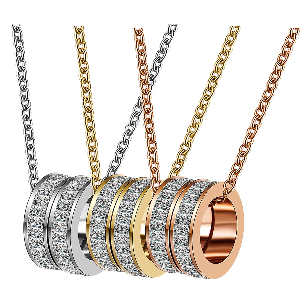 

2022 New Products Luxury Double Ring Necklace Women Zircon Chain Stainless Steel Necklace Custom