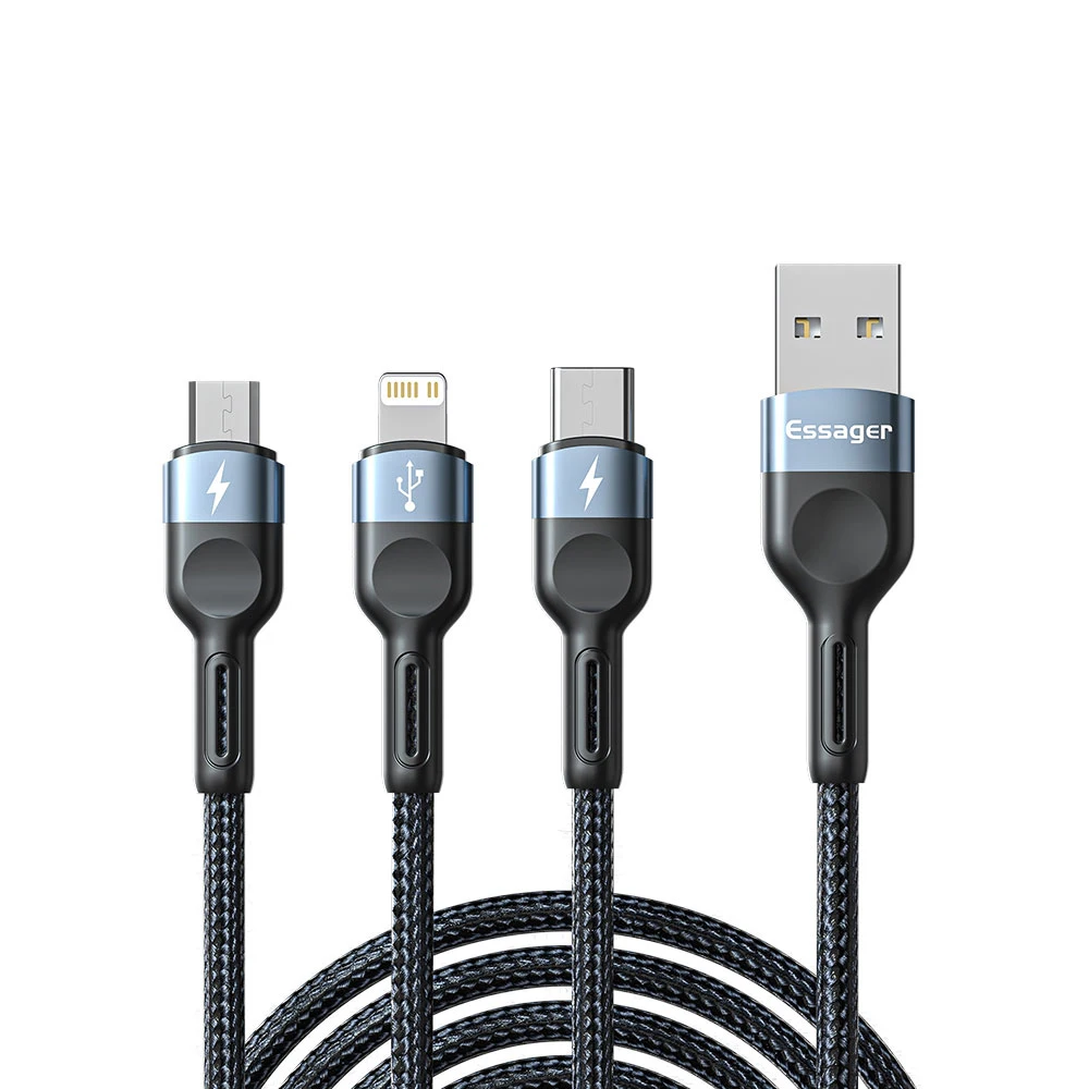

ESSAGER 1.2M USB Cable Fast Charging 3A 3 in 1 USB Cable
