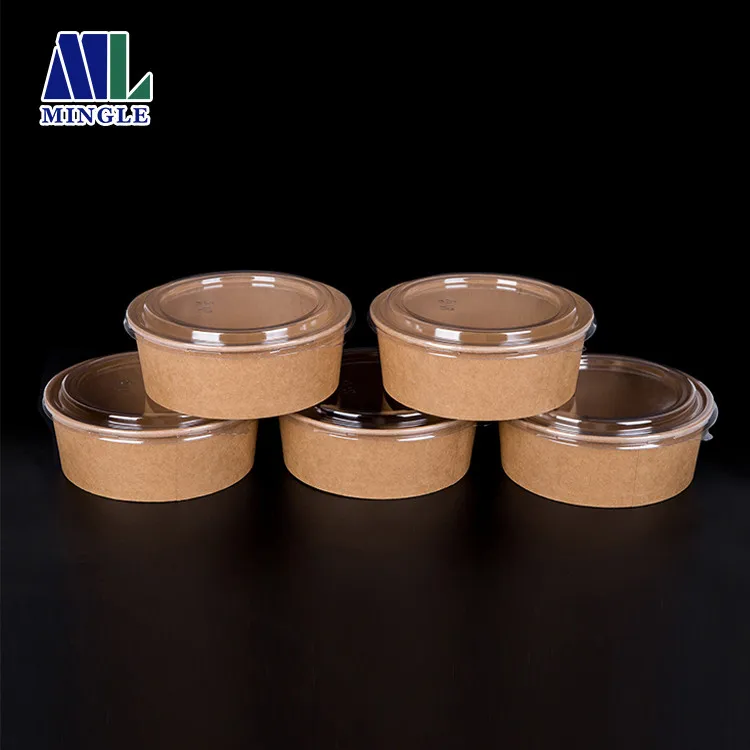 
500ml 750ml 1000ml 1100ml 1300ml Disposable Kraft Paper Bowl Take Away Salad Bowl with Lid 