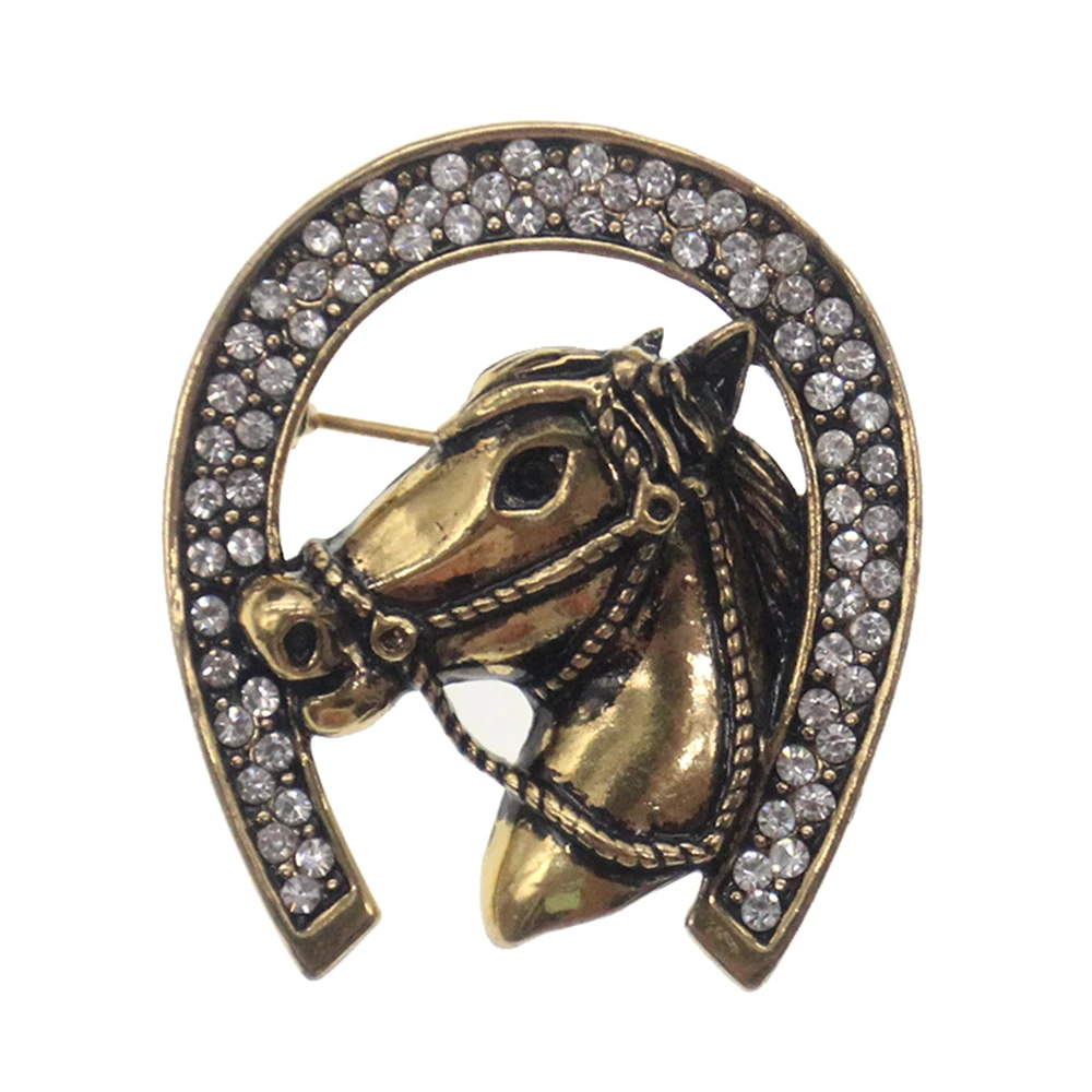 

Wholesale new arrival rhinestone animal gold silver horse head brooch
