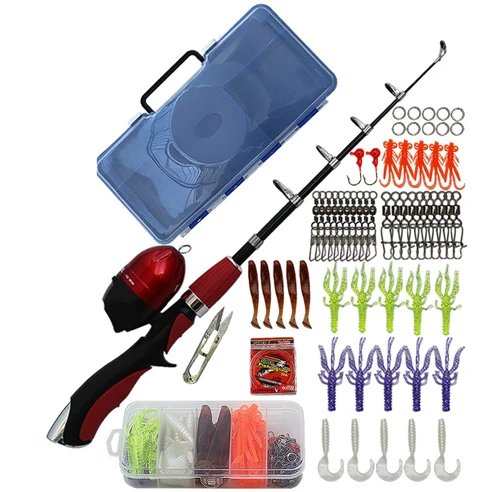 

in stock Spinning Telescopic Fishing Rod and Reel Combo Kit Set, with Line Lures Hooks Reel and Carry box, Pictures