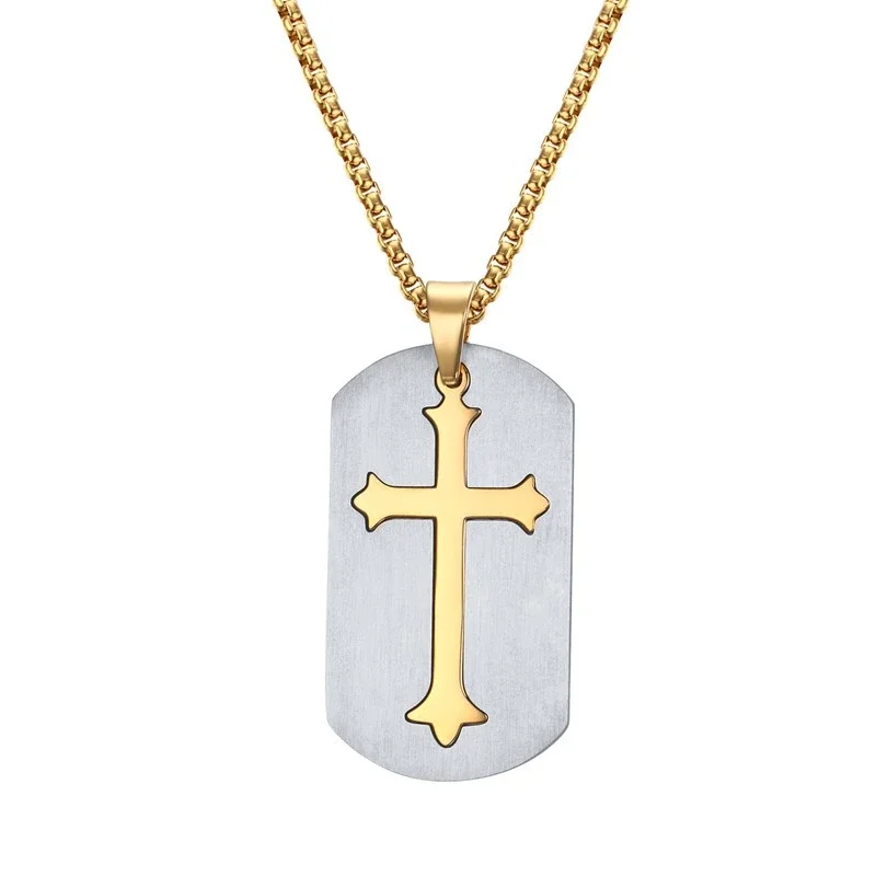 

Stainless steel Jewelry Men Fashion Gift Engraved Gold Crucifix Cross Stainless Steel Two Tone Pendant Necklaces, Ip black,gold,color platting