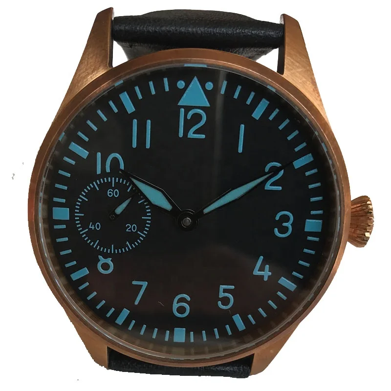 

Rts stock drop ship luxury 5atm curved sapphire classical cusn8 bronze pilot seagull hand winding Luminous watch for sale
