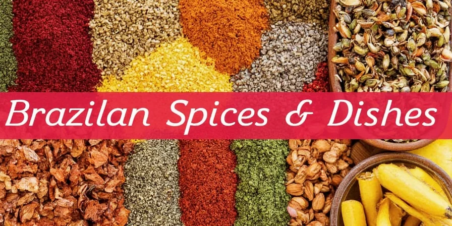 Traditional Brazilian spice rack with bay leaves, annatto, and chili peppers