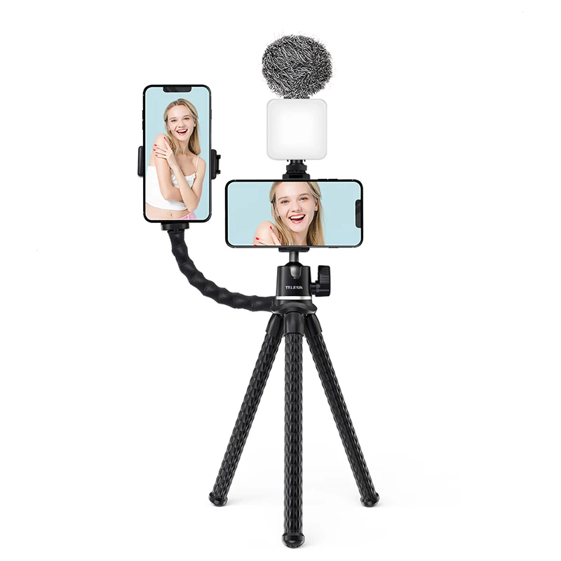 

Portable Flexible Octopus Stand for Smartphone DSLR SLR Vlog Tripod for Go pros Camera and Cellphone 2 in 1 Tripod stand, Black