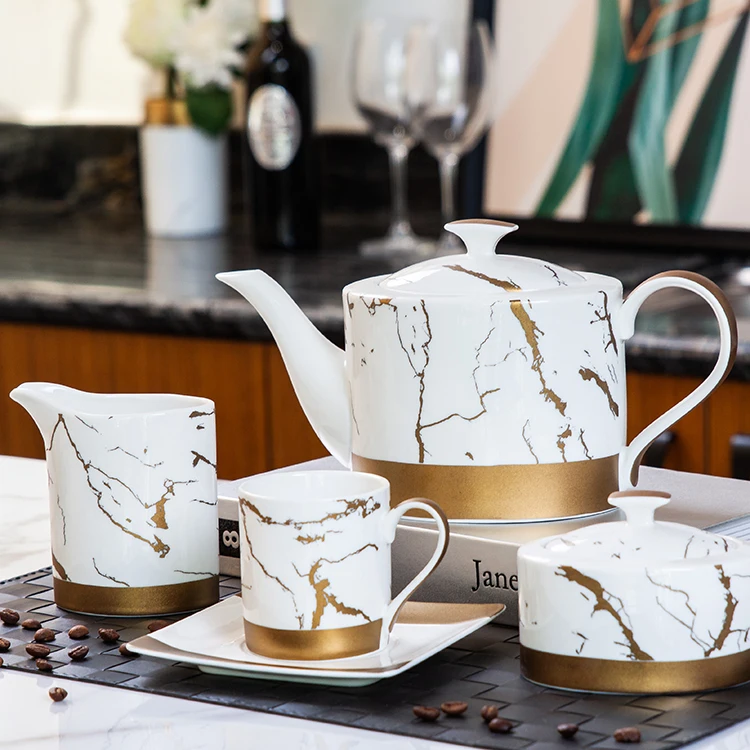 Towin Wholesale Exquisite Luxury Tea Time Gold Marble Custom Ceramic