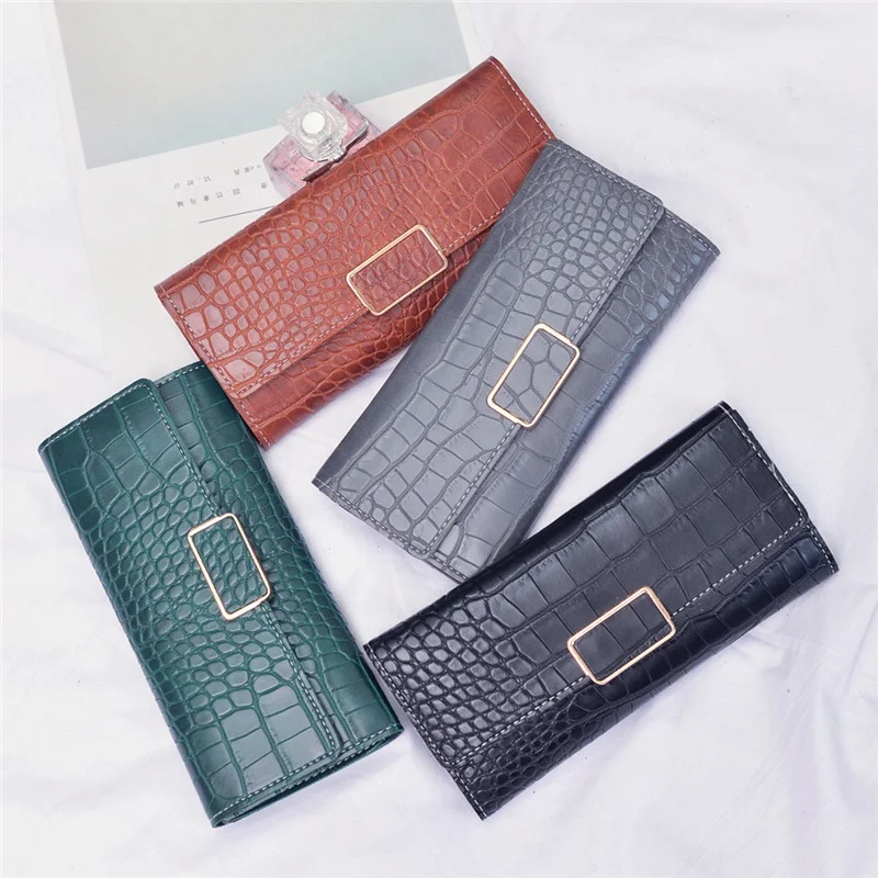 

Crocodile Print long Phone Holder cheap wallets leather woman ladies purse trifold wallet